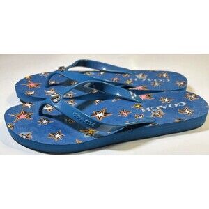 COACH ABBIGAIL TEAL THONG  STAR PRINT LOGO FLIP FLOPS WOMAN SZ 8B (7/8)